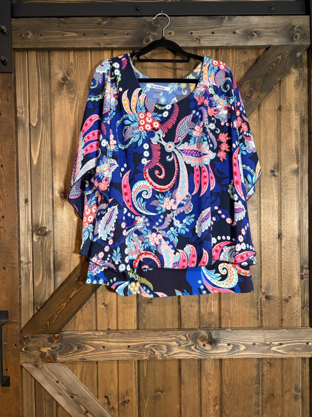 Peter Nygard Navy Floral Paisley Flutter Top